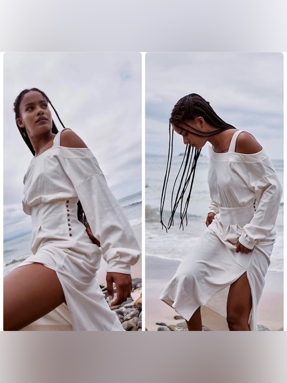 Free People FP Beach Ibiza Midi Long Sleeve Asymmetrical Off Shoulder Dress XS
